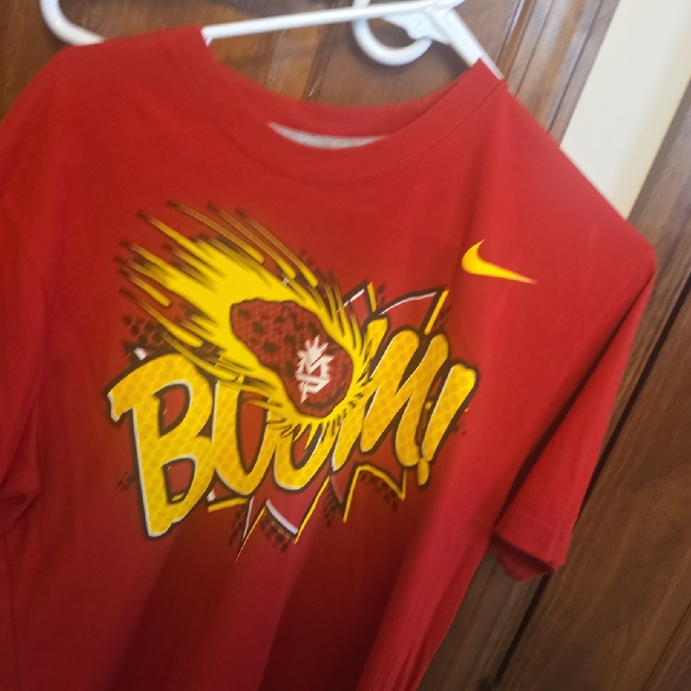 Nike Red Tee with Yellow Boom Graphic